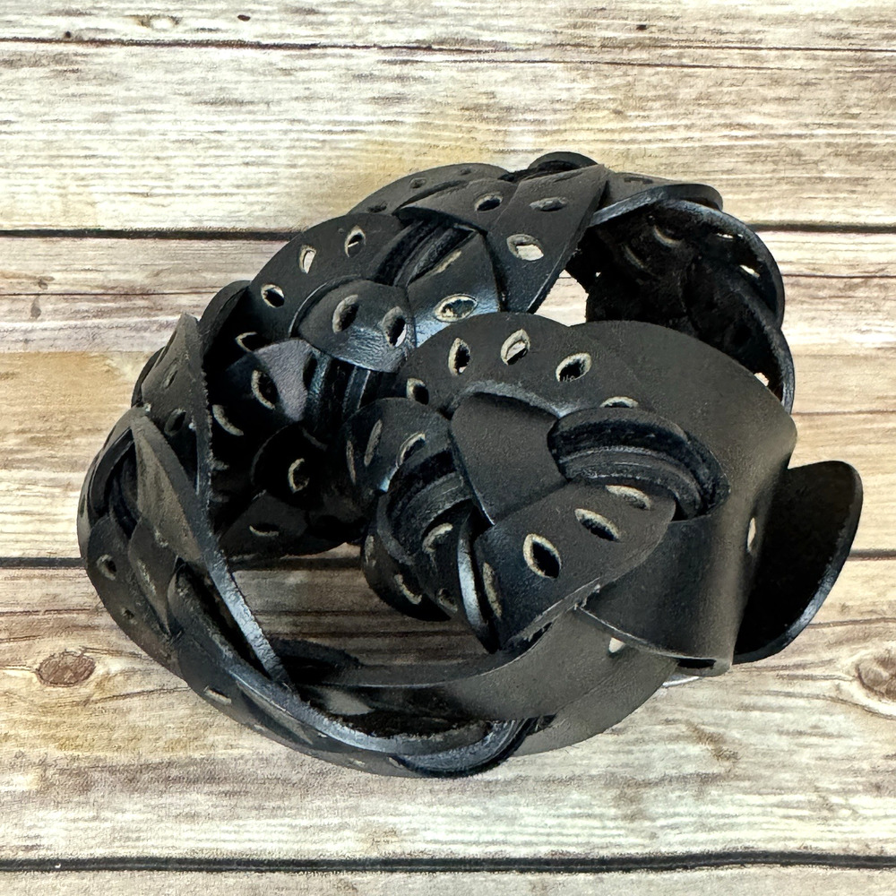 Old Navy Womens Black Boho Bohemian Hippie Leather Large Cutout Belt S